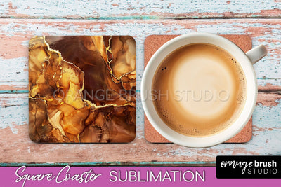 Marble Texture Square Coaster Sublimation - Marble Coaster Sublimation OrangeBrushStudio 