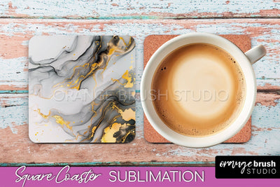 Marble Texture Square Coaster Sublimation - Marble Coaster Sublimation OrangeBrushStudio 