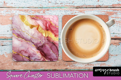Marble Texture Square Coaster Sublimation - Marble Coaster Sublimation OrangeBrushStudio 