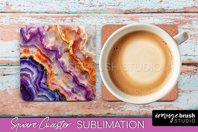 Marble Texture Square Coaster Sublimation - Marble Coaster Sublimation OrangeBrushStudio 