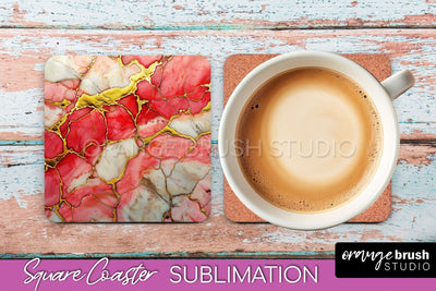 Marble Texture Square Coaster Sublimation - Marble Coaster Sublimation OrangeBrushStudio 