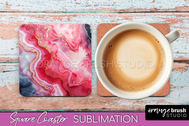 Marble Texture Square Coaster Sublimation - Marble Coaster Sublimation OrangeBrushStudio 