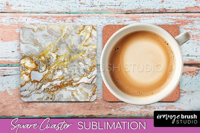 Marble Texture Square Coaster Sublimation - Marble Coaster Sublimation OrangeBrushStudio 