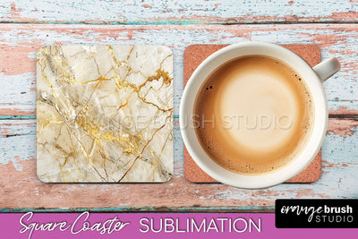 Marble Texture Square Coaster Sublimation - Marble Coaster Sublimation OrangeBrushStudio 