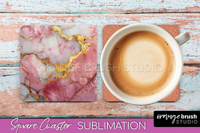 Marble Texture Square Coaster Sublimation - Marble Coaster Sublimation OrangeBrushStudio 