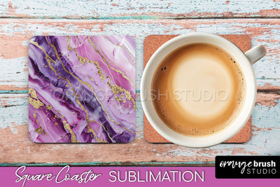 Marble Texture Square Coaster Sublimation - Marble Coaster Sublimation OrangeBrushStudio 