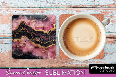 Marble Texture Square Coaster Sublimation - Marble Coaster Sublimation OrangeBrushStudio 