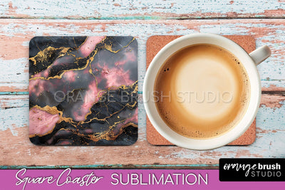 Marble Texture Square Coaster Sublimation - Marble Coaster Sublimation OrangeBrushStudio 