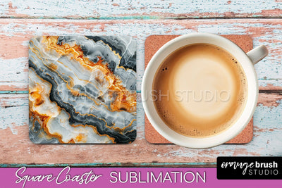 Marble Texture Square Coaster Sublimation - Marble Coaster Sublimation OrangeBrushStudio 