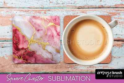 Marble Texture Square Coaster Sublimation - Marble Coaster Sublimation OrangeBrushStudio 