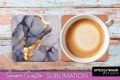 Marble Texture Square Coaster Sublimation - Marble Coaster Sublimation OrangeBrushStudio 