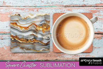 Marble Texture Square Coaster Sublimation - Marble Coaster Sublimation OrangeBrushStudio 