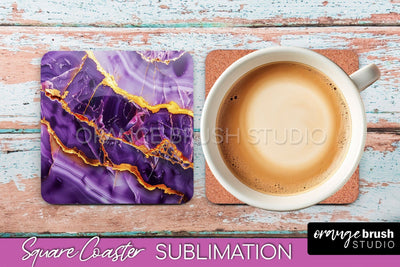 Marble Texture Square Coaster Sublimation - Marble Coaster Sublimation OrangeBrushStudio 