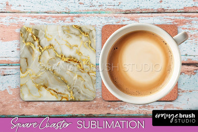 Marble Texture Square Coaster Sublimation - Marble Coaster Sublimation OrangeBrushStudio 