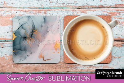 Marble Texture Square Coaster Sublimation - Marble Coaster Sublimation OrangeBrushStudio 