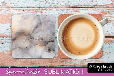 Marble Texture Square Coaster Sublimation - Marble Coaster Sublimation OrangeBrushStudio 