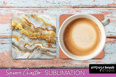 Marble Texture Square Coaster Sublimation - Marble Coaster Sublimation OrangeBrushStudio 
