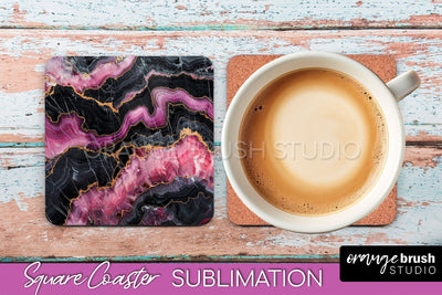 Marble Texture Square Coaster Sublimation - Marble Coaster Sublimation OrangeBrushStudio 