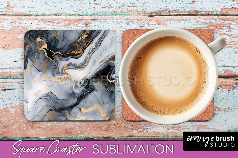 Marble Texture Square Coaster Sublimation - Marble Coaster Sublimation OrangeBrushStudio 