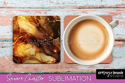 Marble Texture Square Coaster Sublimation - Marble Coaster Sublimation OrangeBrushStudio 