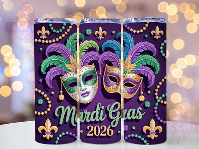 Mardi Gras 2026 Mask Tumbler, Carnival Mask Wrap, Festive Party Cup, 20oz Sublimation Wrap, New Orleans Celebration Tumbler, Glitter Mask Design Cup, Mardi Gras Mask Theme Wrap Sublimation SvggirlplusArt 
