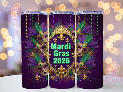 Mardi Gras 2026 Mask Tumbler, Carnival Mask Wrap, Festive Party Cup, 20oz Sublimation Wrap, New Orleans Celebration Tumbler, Glitter Mask Design Cup, Mardi Gras Mask Theme Wrap Sublimation SvggirlplusArt 