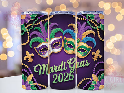 Mardi Gras 2026 Mask Tumbler, Carnival Mask Wrap, Festive Party Cup, 20oz Sublimation Wrap, New Orleans Celebration Tumbler, Glitter Mask Design Cup, Mardi Gras Mask Theme Wrap Sublimation SvggirlplusArt 