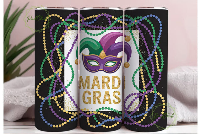 Mardi Gras 20oz Tumbler Wrap Sublimation PixelChick 