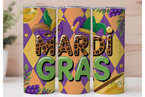Mardi Gras 20oz Tumbler Wrap Sublimation PixelChick 