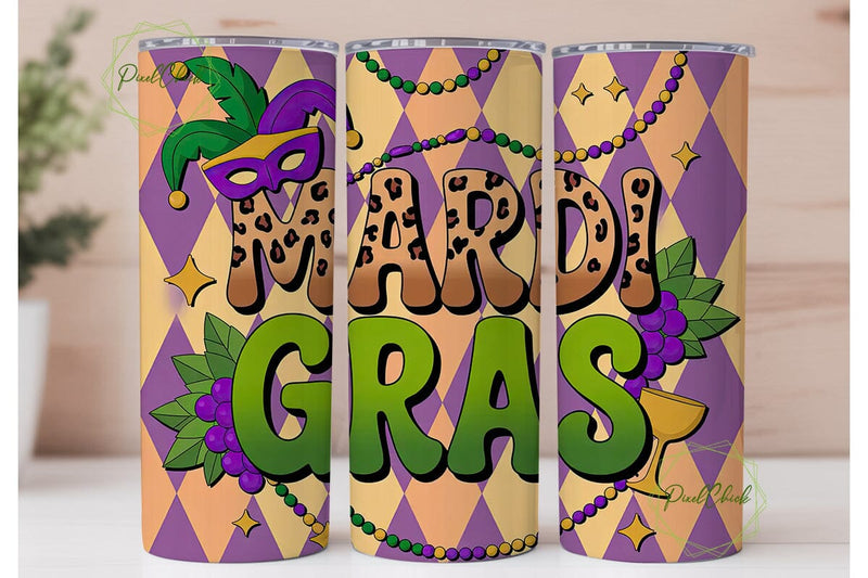 Mardi Gras 20oz Tumbler Wrap Sublimation PixelChick 