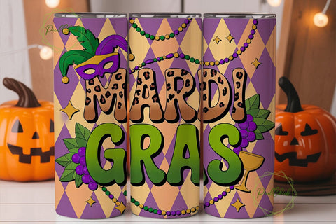Mardi Gras 20oz Tumbler Wrap Sublimation PixelChick 