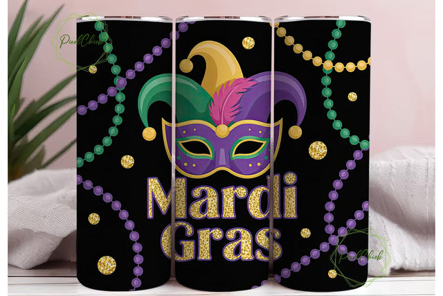 Mardi Gras 20oz Tumbler Wrap Sublimation PixelChick 