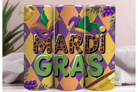 Mardi Gras 20oz Tumbler Wrap Sublimation PixelChick 