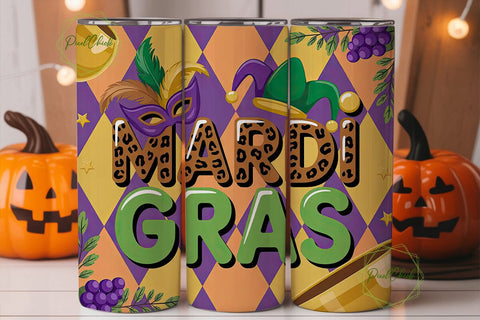 Mardi Gras 20oz Tumbler Wrap Sublimation PixelChick 