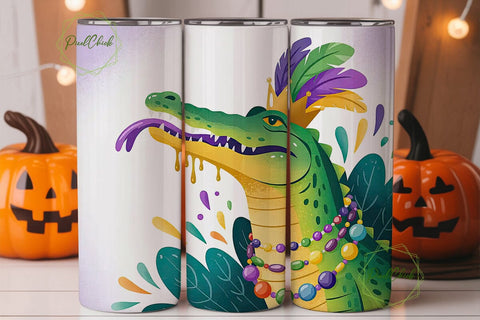 Mardi Gras Alligator 20oz Tumbler Wrap Sublimation PixelChick 