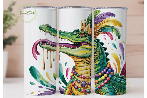 Mardi Gras Alligator 20oz Tumbler Wrap Sublimation PixelChick 