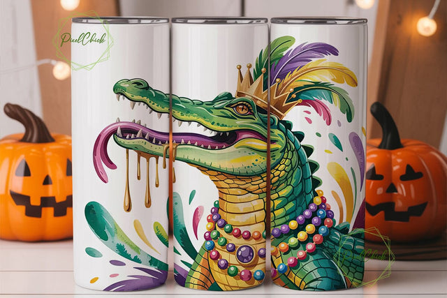 Mardi Gras Alligator 20oz Tumbler Wrap Sublimation PixelChick 