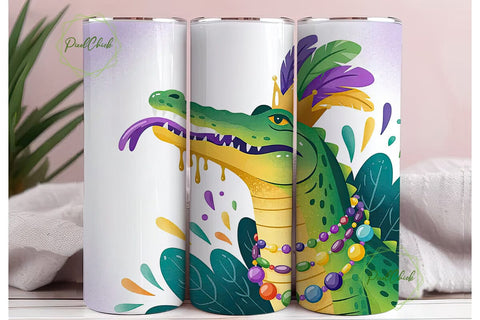 Mardi Gras Alligator 20oz Tumbler Wrap Sublimation PixelChick 