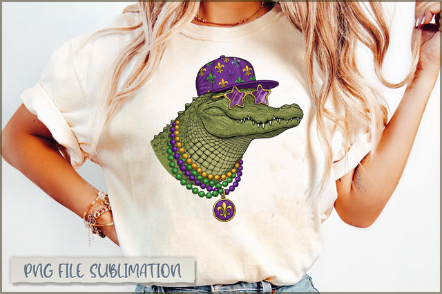 Mardi Gras Alligator PNG, Gator Mardi Sublimation Sublimation Shetara Begum 