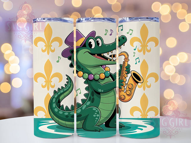 Mardi Gras Alligator Tumbler, Carnival Party Wrap, Festive Alligator Cup, 20oz Sublimation Wrap, New Orleans Celebration Tumbler, Colorful Alligator Design Cup, Mardi Gras Animal Theme Wrap Sublimation SvggirlplusArt 