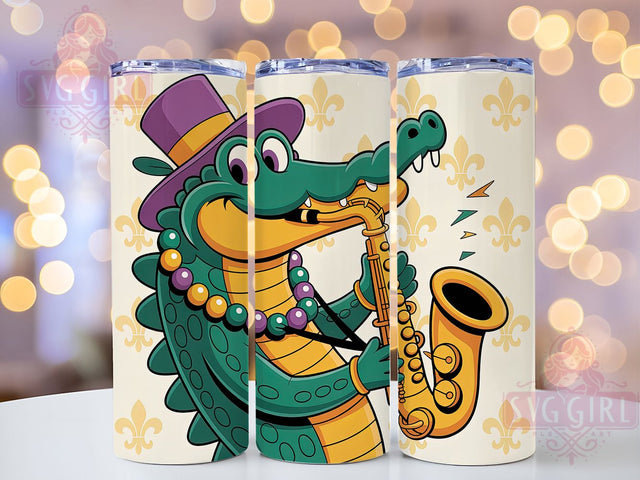 Mardi Gras Alligator Tumbler, Carnival Party Wrap, Festive Alligator Cup, 20oz Sublimation Wrap, New Orleans Celebration Tumbler, Colorful Alligator Design Cup, Mardi Gras Animal Theme Wrap Sublimation SvggirlplusArt 