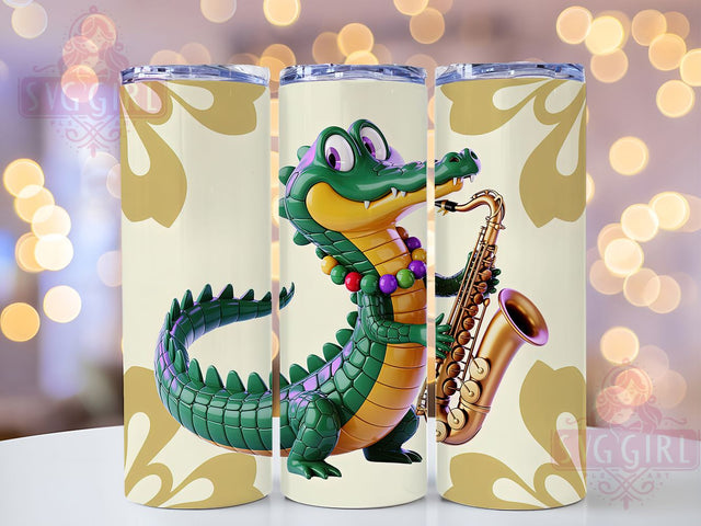 Mardi Gras Alligator Tumbler, Carnival Party Wrap, Festive Alligator Cup, 20oz Sublimation Wrap, New Orleans Celebration Tumbler, Colorful Alligator Design Cup, Mardi Gras Animal Theme Wrap Sublimation SvggirlplusArt 