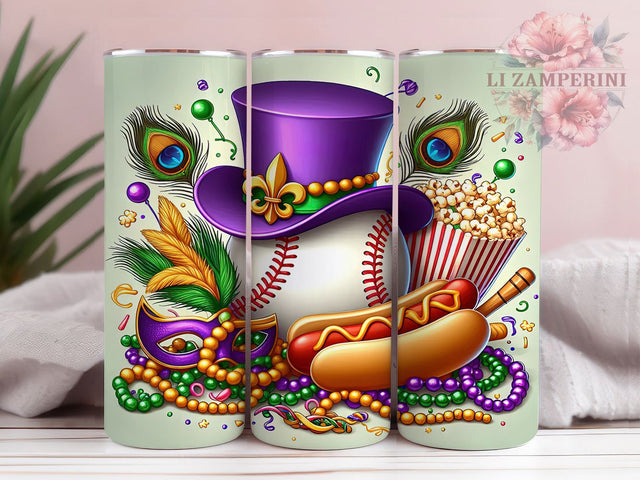 Mardi Gras Baseball Tumbler, Carnival Sports Wrap, Festive Party Cup, 20oz Sublimation Wrap, New Orleans Celebration Tumbler, Colorful Baseball Design Cup, Mardi Gras Sports Theme Wrap Sublimation Li Zamperini 