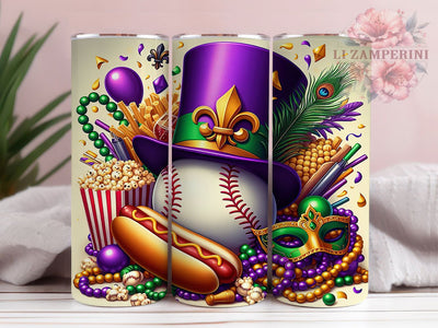 Mardi Gras Baseball Tumbler, Carnival Sports Wrap, Festive Party Cup, 20oz Sublimation Wrap, New Orleans Celebration Tumbler, Colorful Baseball Design Cup, Mardi Gras Sports Theme Wrap Sublimation Li Zamperini 