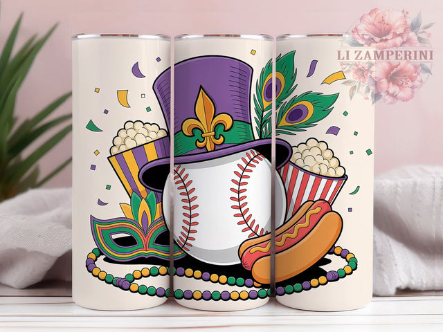 Mardi Gras Baseball Tumbler, Carnival Sports Wrap, Festive Party Cup, 20oz Sublimation Wrap, New Orleans Celebration Tumbler, Colorful Baseball Design Cup, Mardi Gras Sports Theme Wrap Sublimation Li Zamperini 