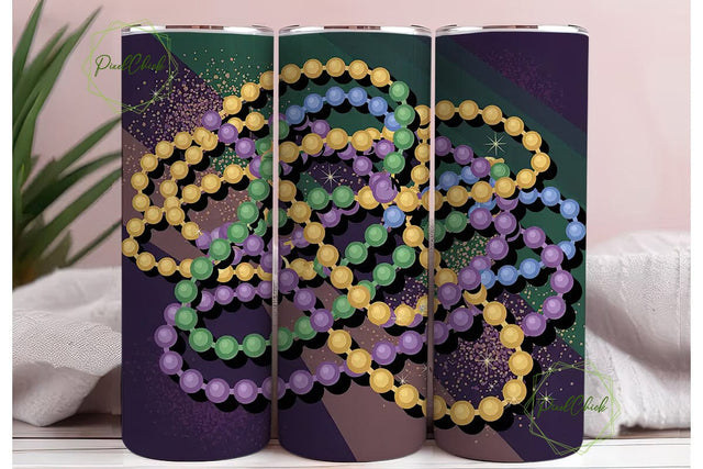 Mardi Gras Beads 20oz Tumbler Wrap Sublimation PixelChick 