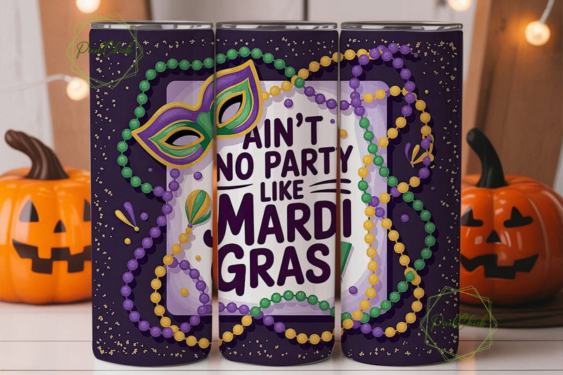 Mardi Gras Beads & Mask 20oz Tumbler Sublimation PixelChick 