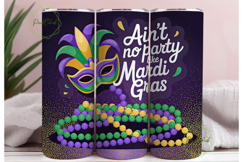 Mardi Gras Beads & Mask 20oz Tumbler Sublimation PixelChick 