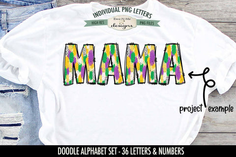 Mardi Gras Brush Stroke Doodle Alphabet Numbers | PNG Files Sublimation Ewe-N-Me Designs 