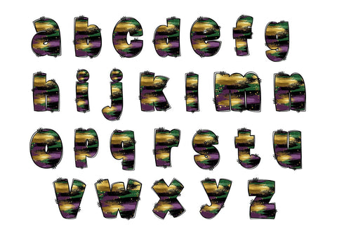 Mardi Gras Brush Stroke Hand Drawn Doodle Letter Alphabet Sublimation BijouBay 